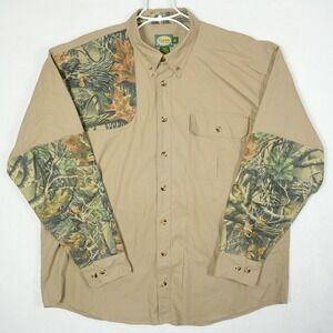 Cabelas Outdoor Gear Camo Sleeve Button Down Shirt Hunting Men's 2XL Tall Khaki